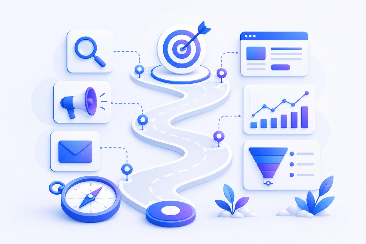 Ilustración de estrategia de marketing digital para una pyme