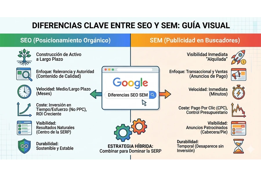 imagen infográfica diferencias entre seo y sem
